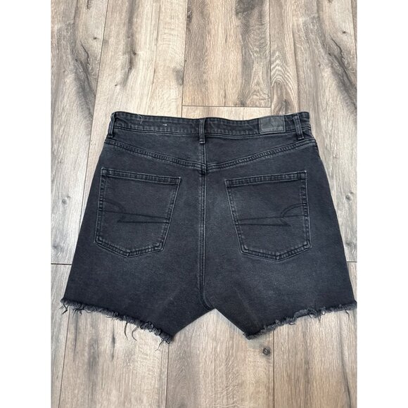 American Eagle Womens Black High-Waisted Stretch Denim Shorts With Frayed Hems S - Picture 8 of 8